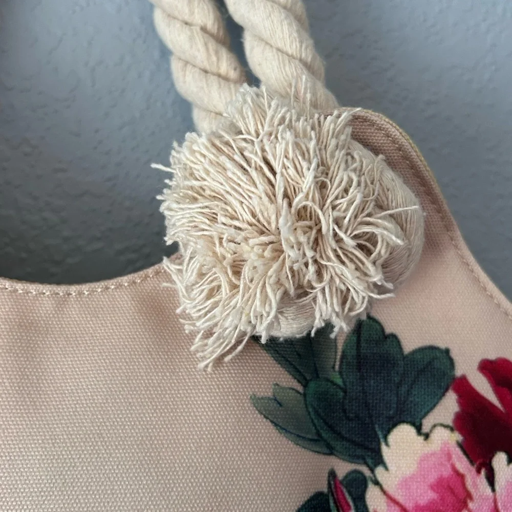 To Go Go Women’s Canvas Bag Rope Handles Flowers and Birds Purse Beach Travel
